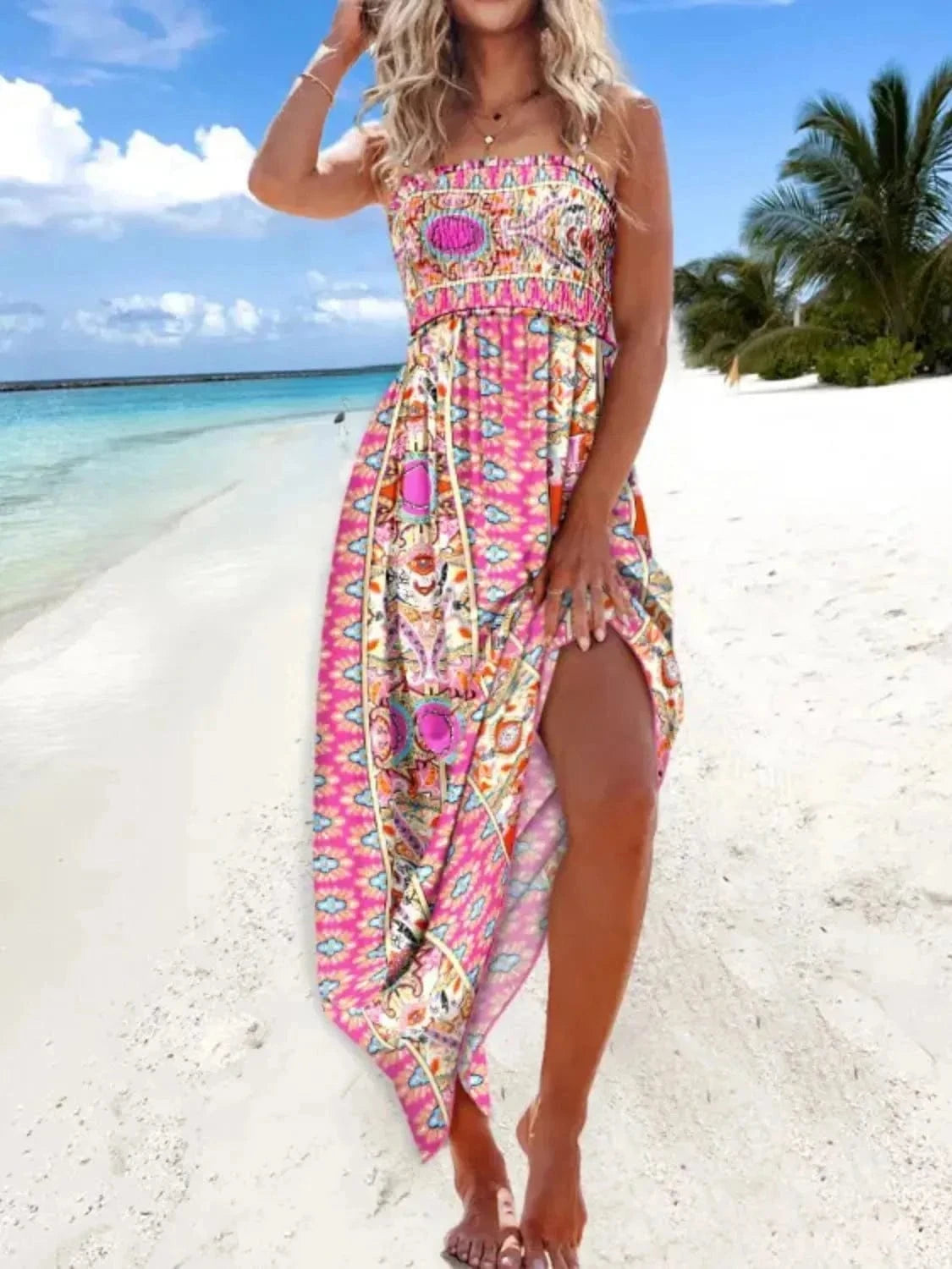 Trendsi Printed Smocked Maxi Cami Dress