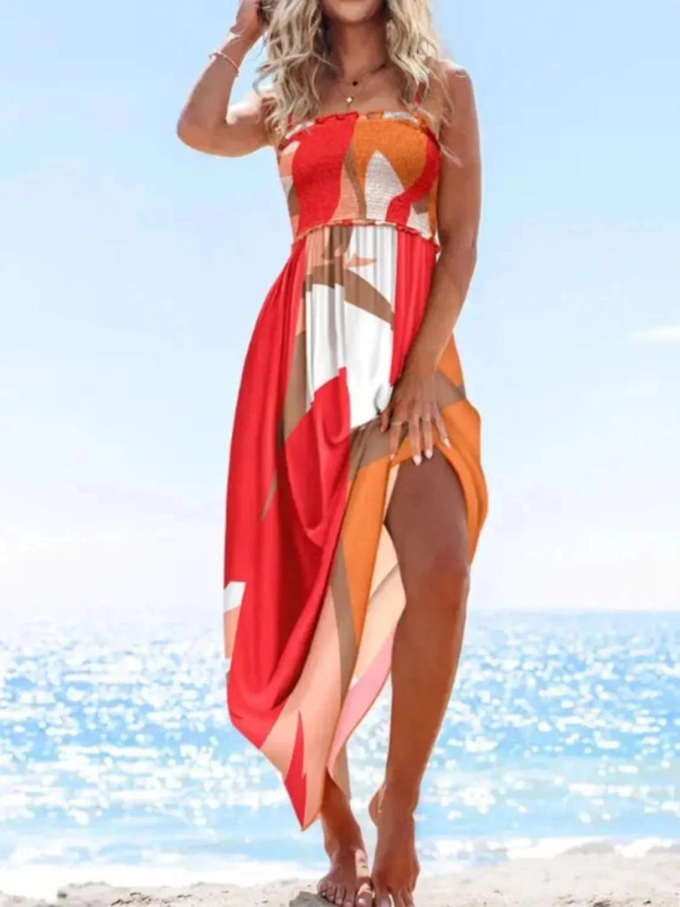 Printed Smocked Maxi Cami Dress - Orange by Trendsi from FREYA’S CLOSET