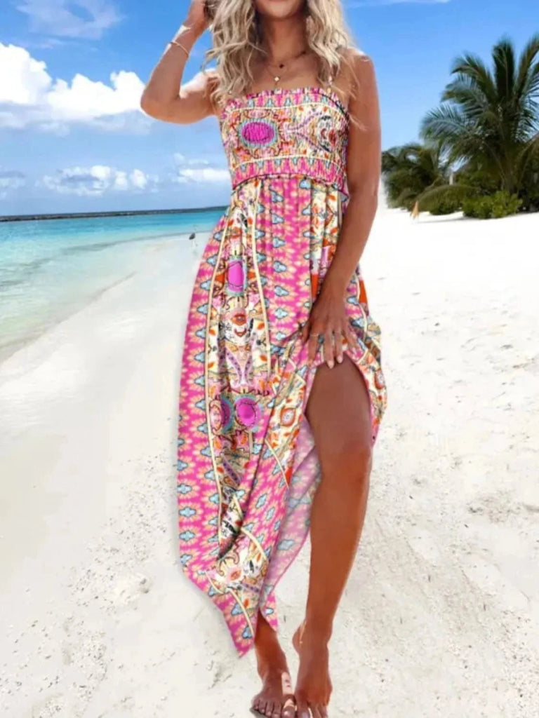 Printed Smocked Maxi Cami Dress - Pink by Trendsi from FREYA’S CLOSET