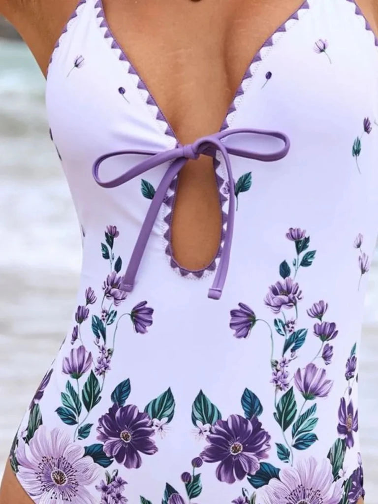 Printed Spaghetti Strap One - Piece Swimwear and Cover Up Swim Set - Violet by Trendsi from FREYA’S CLOSET