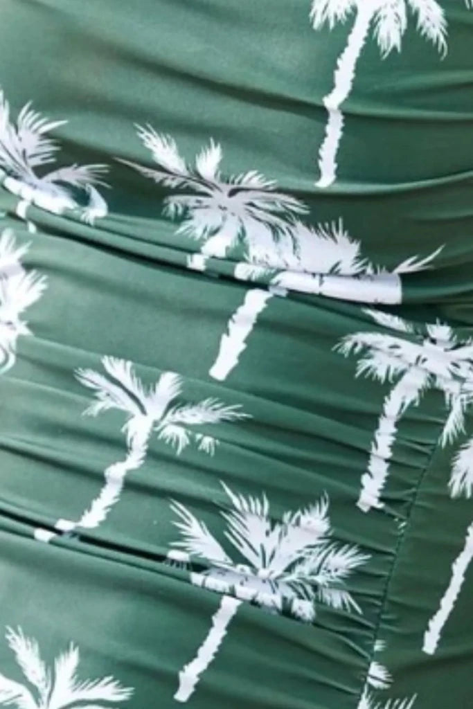 Printed Square Neck Wide Strap One - Piece Swimwear - Dark Green by Trendsi from FREYA’S CLOSET