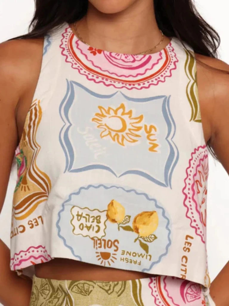 Printed Tank and Skort Two - Piece Set - Beige by Trendsi from FREYA’S CLOSET