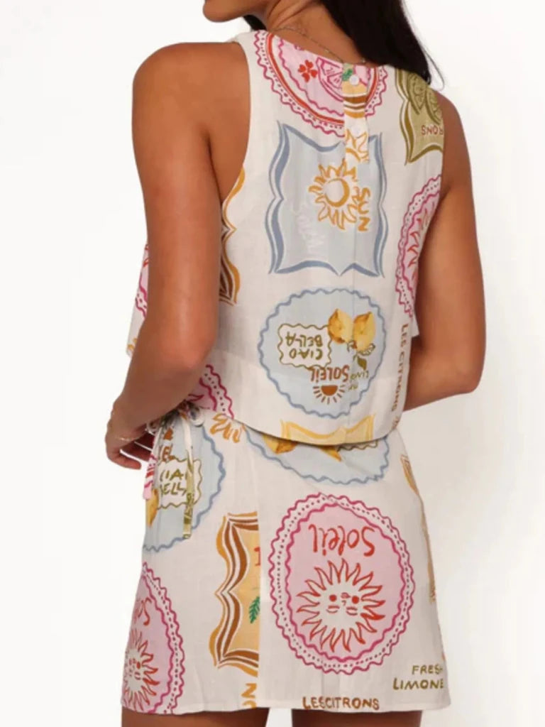Printed Tank and Skort Two - Piece Set - Beige by Trendsi from FREYA’S CLOSET