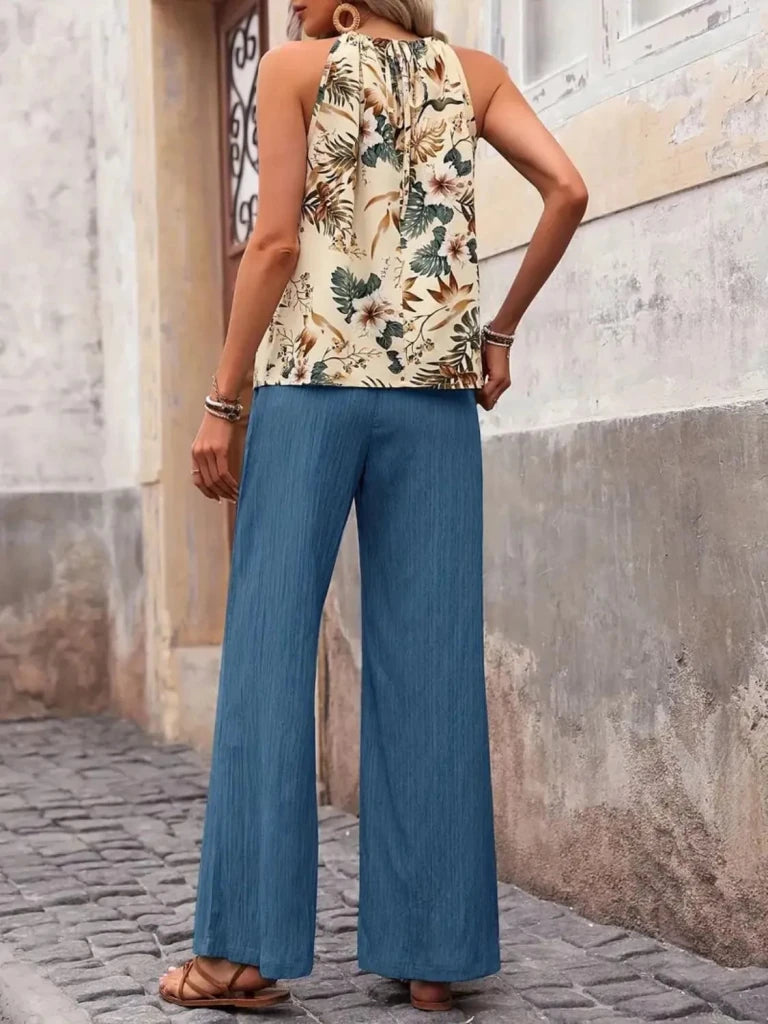 Printed Tank Top and Wide Leg Pants Set - Cerulean by Trendsi from FREYA’S CLOSET