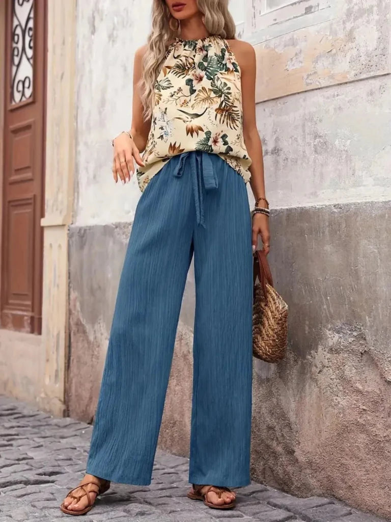 Printed Tank Top and Wide Leg Pants Set - Cerulean by Trendsi from FREYA’S CLOSET