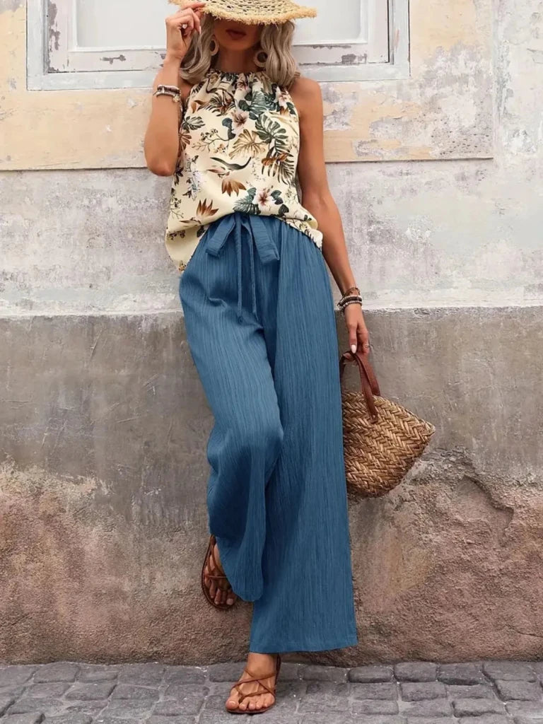 Printed Tank Top and Wide Leg Pants Set - Cerulean by Trendsi from FREYA’S CLOSET