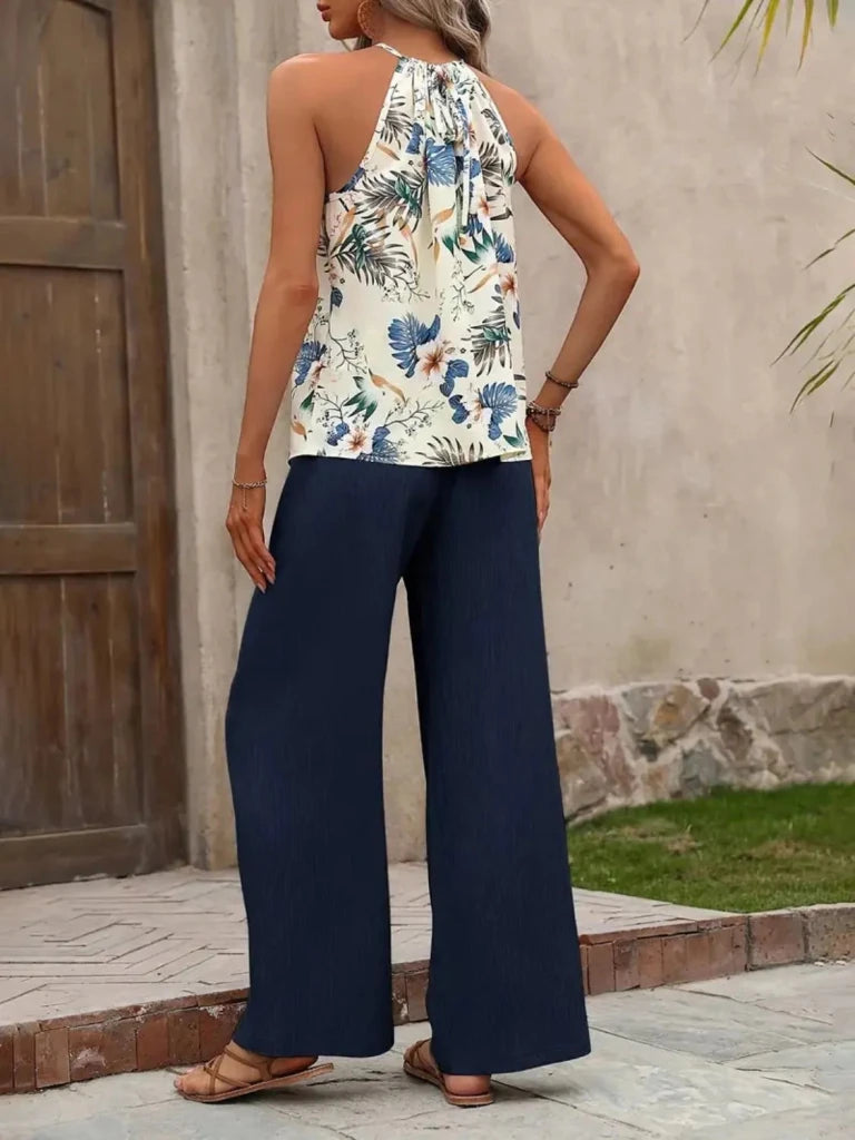 Printed Tank Top and Wide Leg Pants Set - Dark Blue by Trendsi from FREYA’S CLOSET