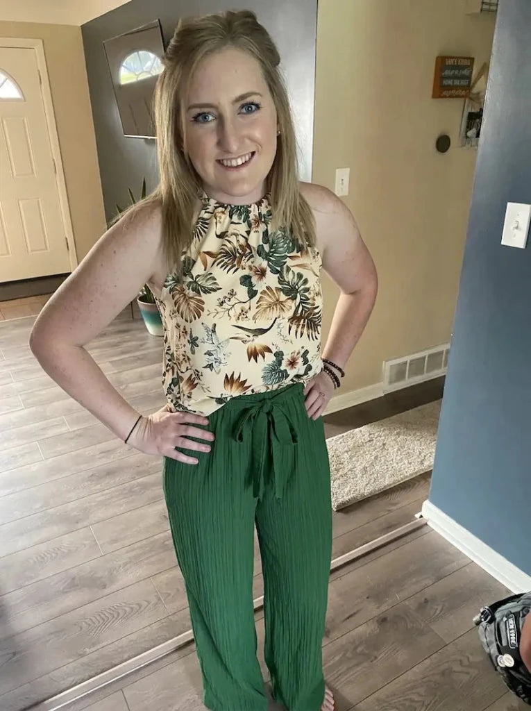 Printed Tank Top and Wide Leg Pants Set - Dark Green by Trendsi from FREYA’S CLOSET