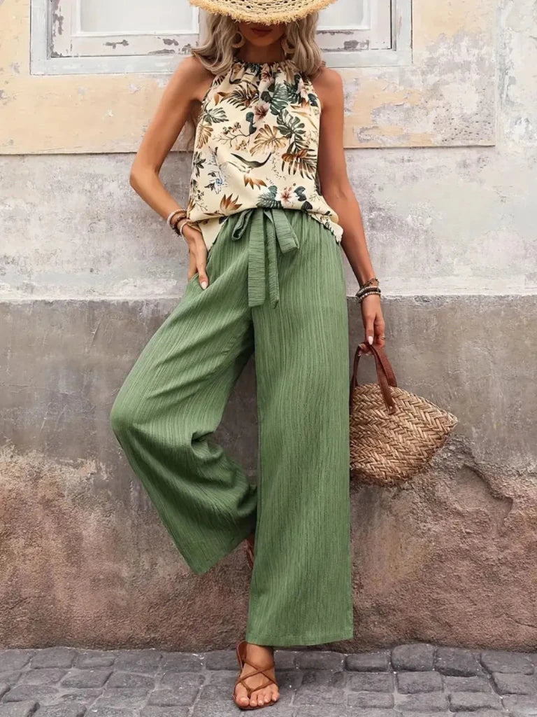 Printed Tank Top and Wide Leg Pants Set - Sage by Trendsi from FREYA’S CLOSET