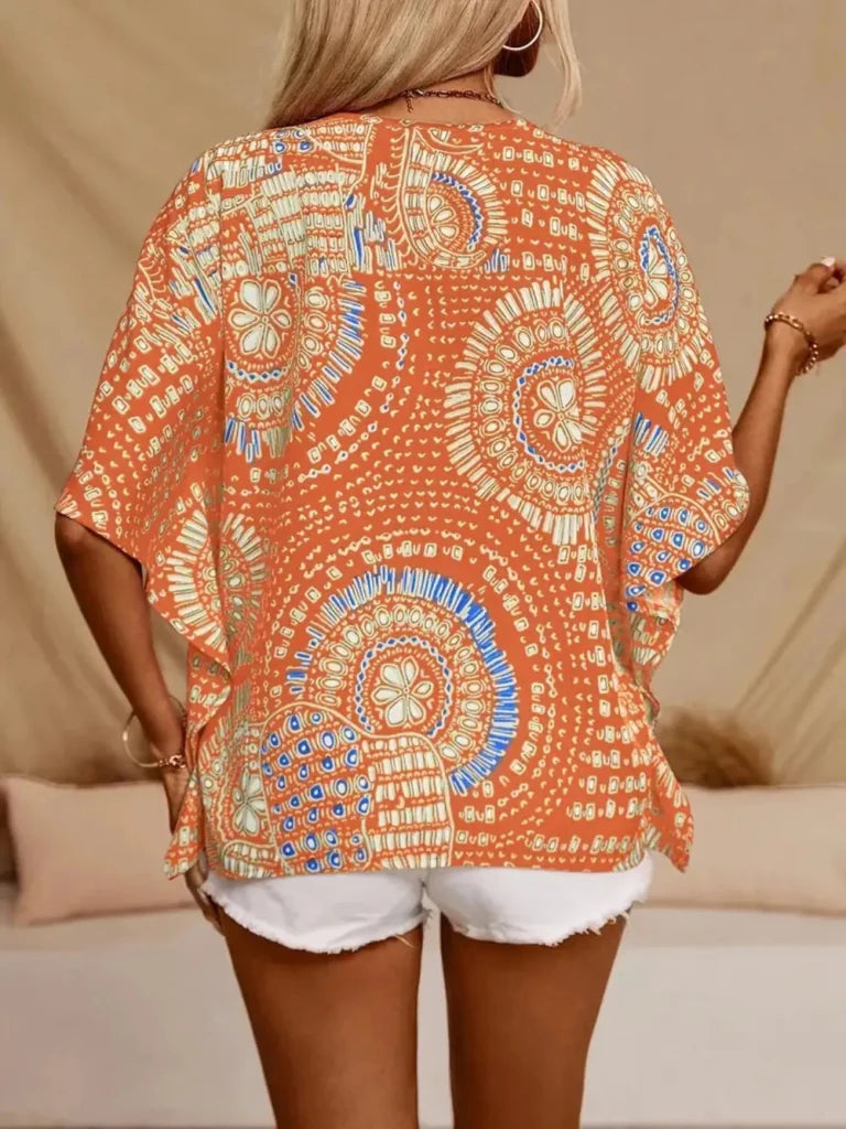 Printed V - Neck Half Sleeve Top - Sherbet by Trendsi from FREYA’S CLOSET
