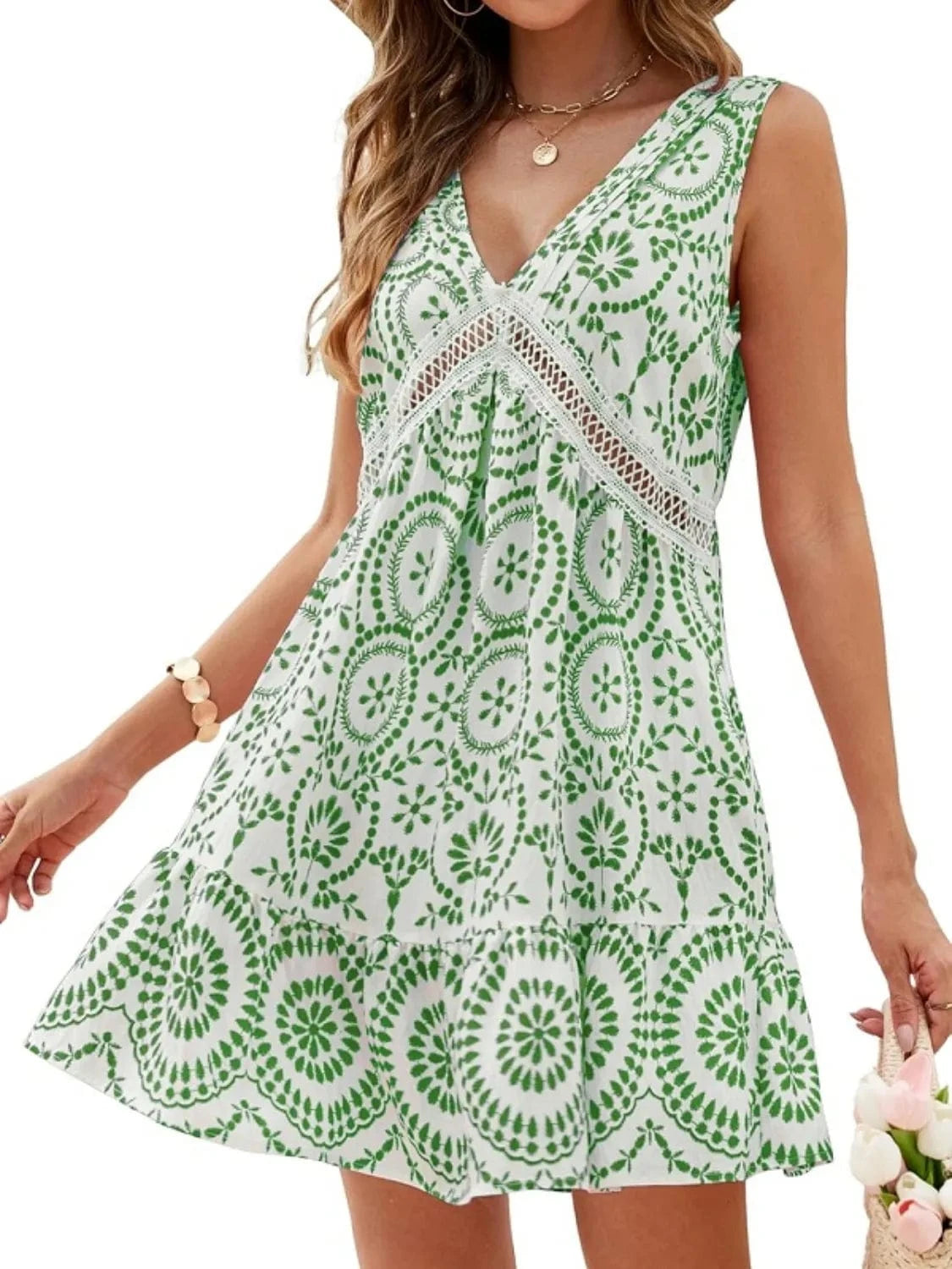 Trendsi Printed V-Neck Sleeveless Mini Dress