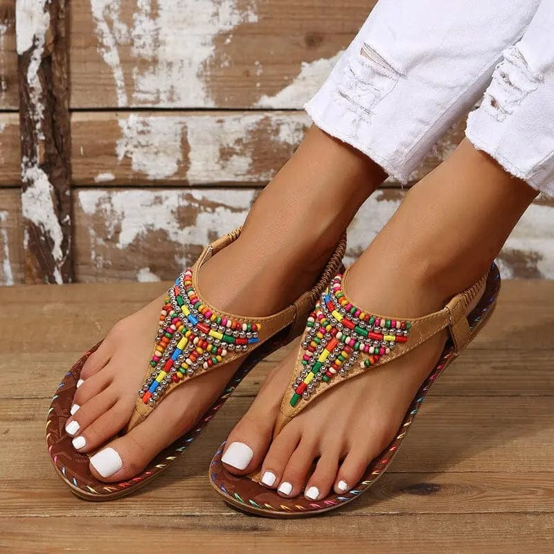 Trendsi Sandals PU Leather Beaded Flat Sandals