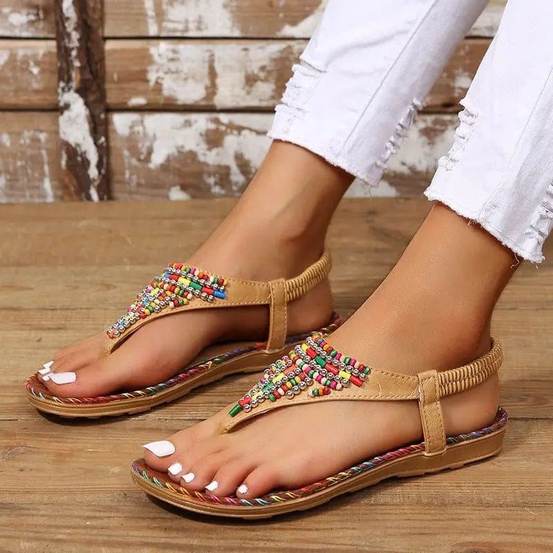 Trendsi Sandals PU Leather Beaded Flat Sandals