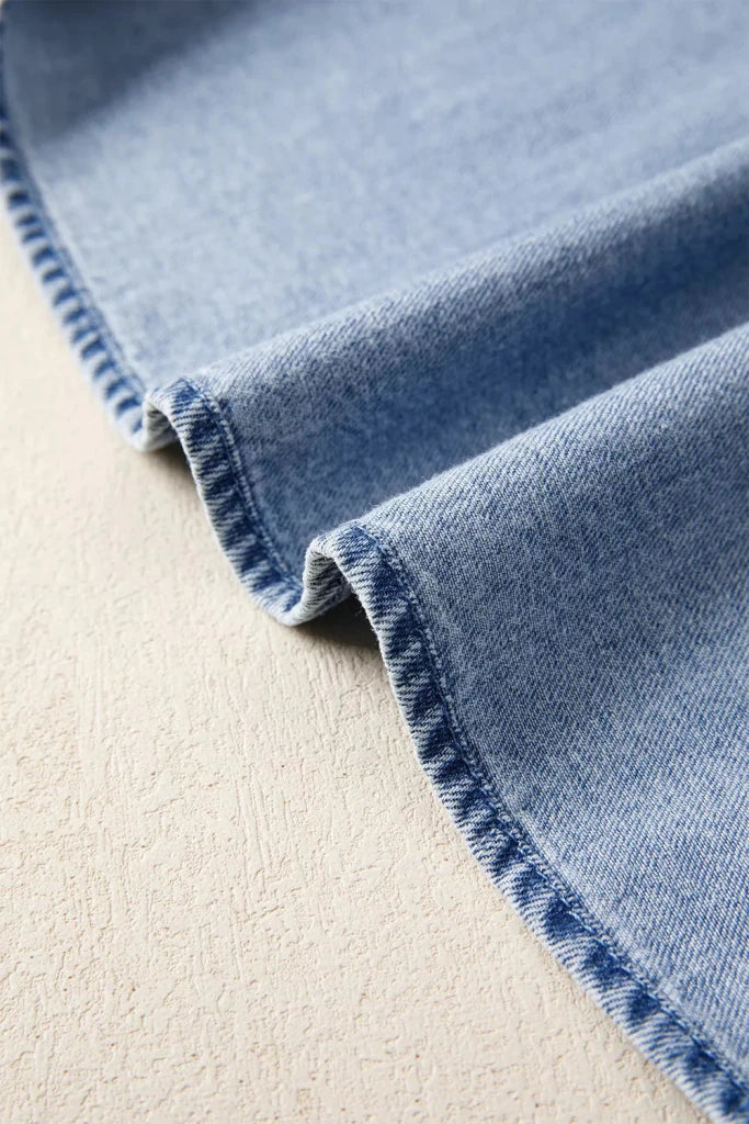 Puff sleeve V-neck ruffled loose denim mini dress, alternate product image