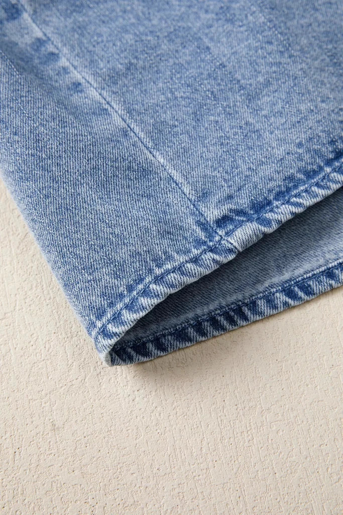 Puff sleeve V-neck ruffled loose denim mini dress, alternate product image