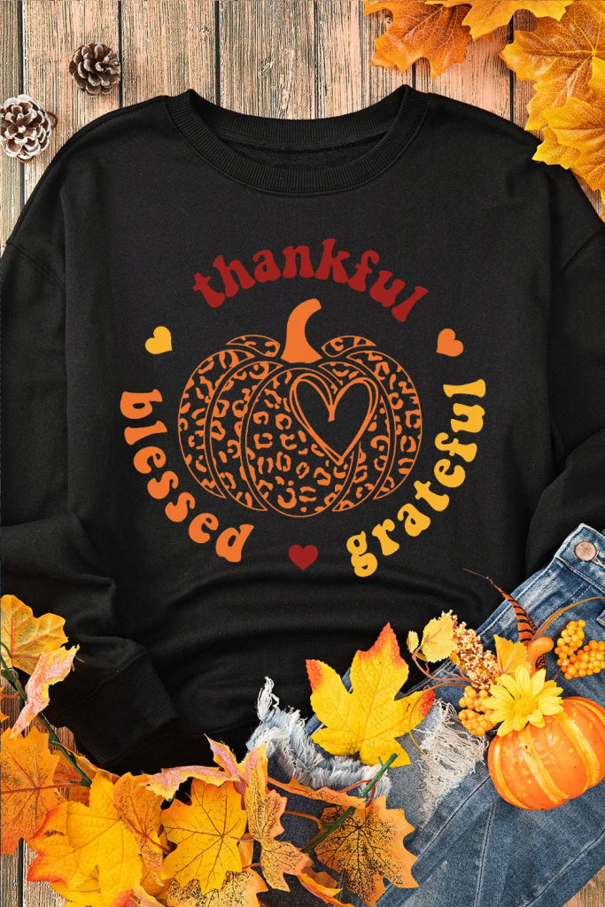 Pumpkin Graphic Long Sleeve Sweatshirt - Black by Trendsi from FREYA’S CLOSET