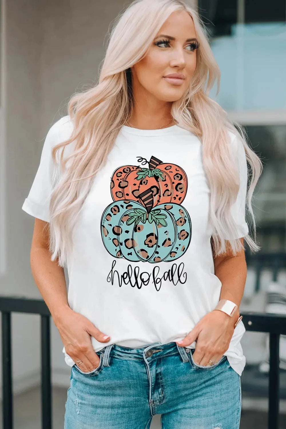Trendsi White / S Pumpkin Graphic Short Sleeve T-Shirt