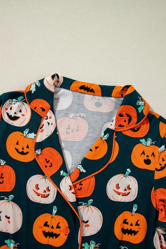 Pumpkin print short sleeve top and pants lounge set, alternate product image