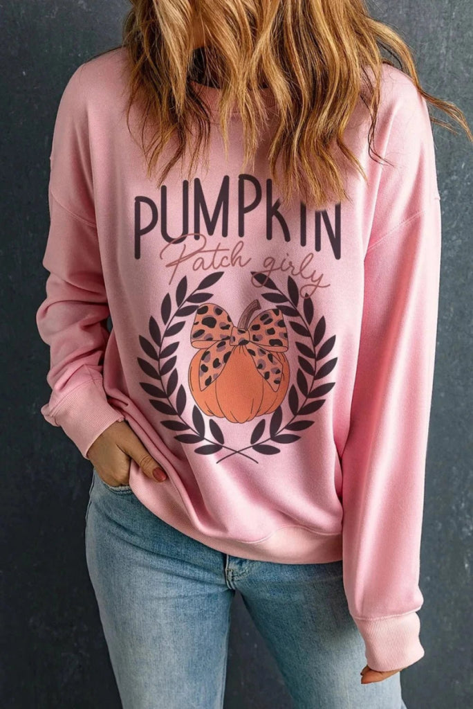 Pumpkin Round Neck Long Sleeve Sweatshirt - Blush Pink by Trendsi from FREYA’S CLOSET