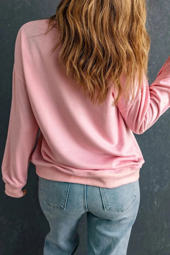 Pumpkin Round Neck Long Sleeve Sweatshirt - Blush Pink by Trendsi from FREYA’S CLOSET