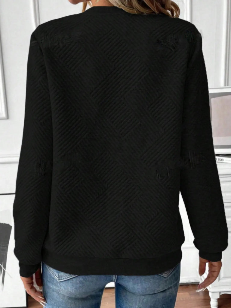 Quarter Zip Textured Long Sleeve Sweatshirt - Black by Trendsi from FREYA’S CLOSET