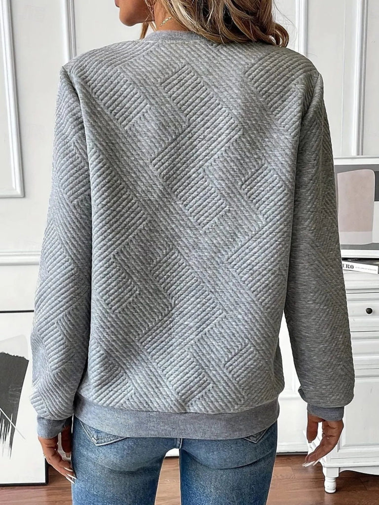 Quarter Zip Textured Long Sleeve Sweatshirt - Gray by Trendsi from FREYA’S CLOSET