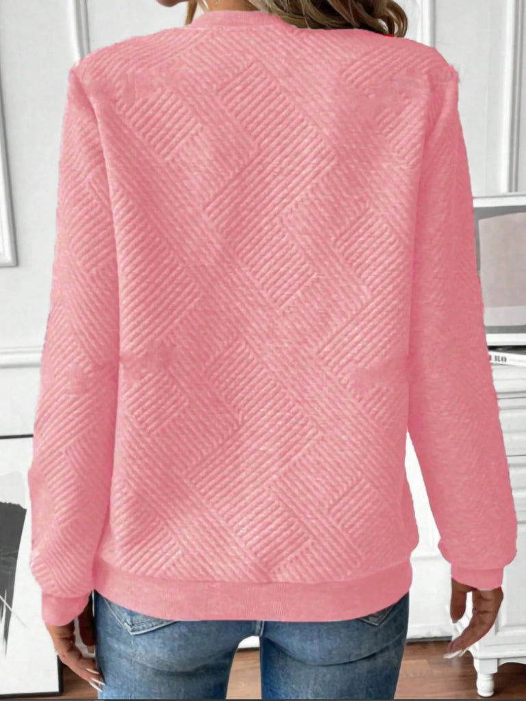 Quarter Zip Textured Long Sleeve Sweatshirt - Pink by Trendsi from FREYA’S CLOSET