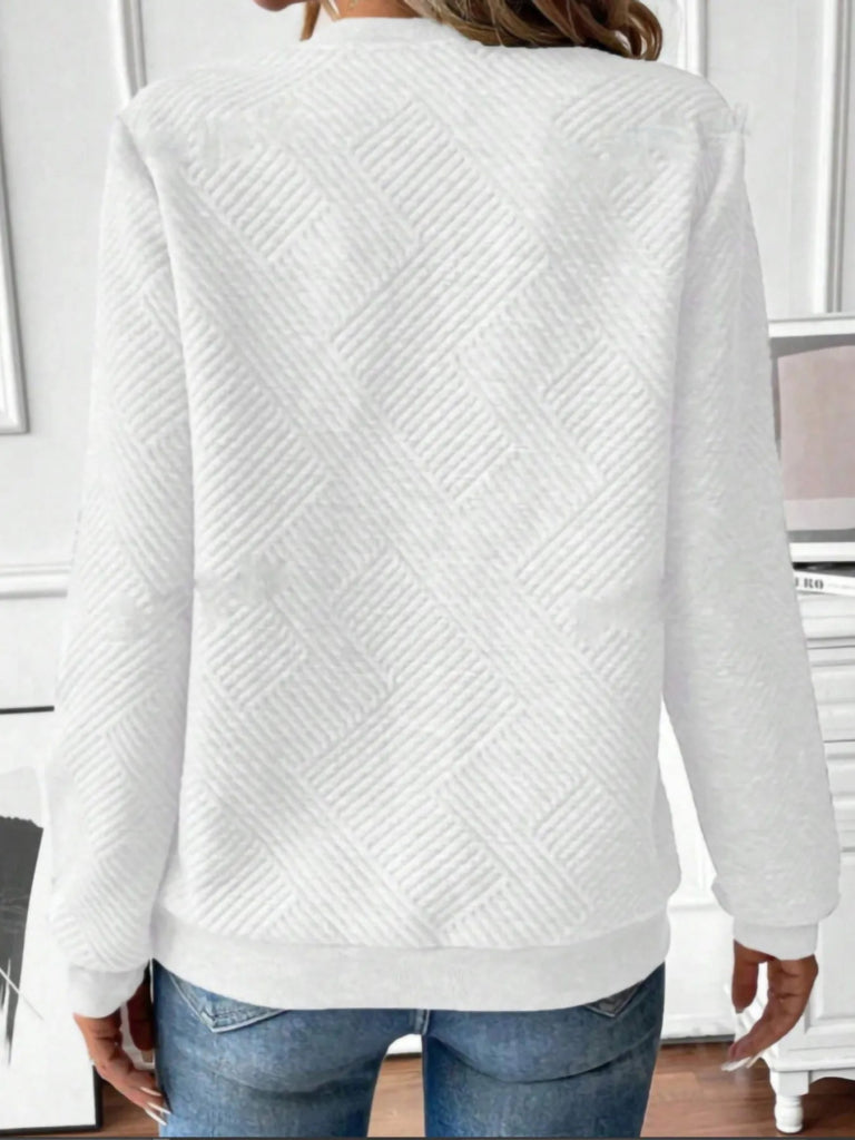 Quarter Zip Textured Long Sleeve Sweatshirt - White by Trendsi from FREYA’S CLOSET