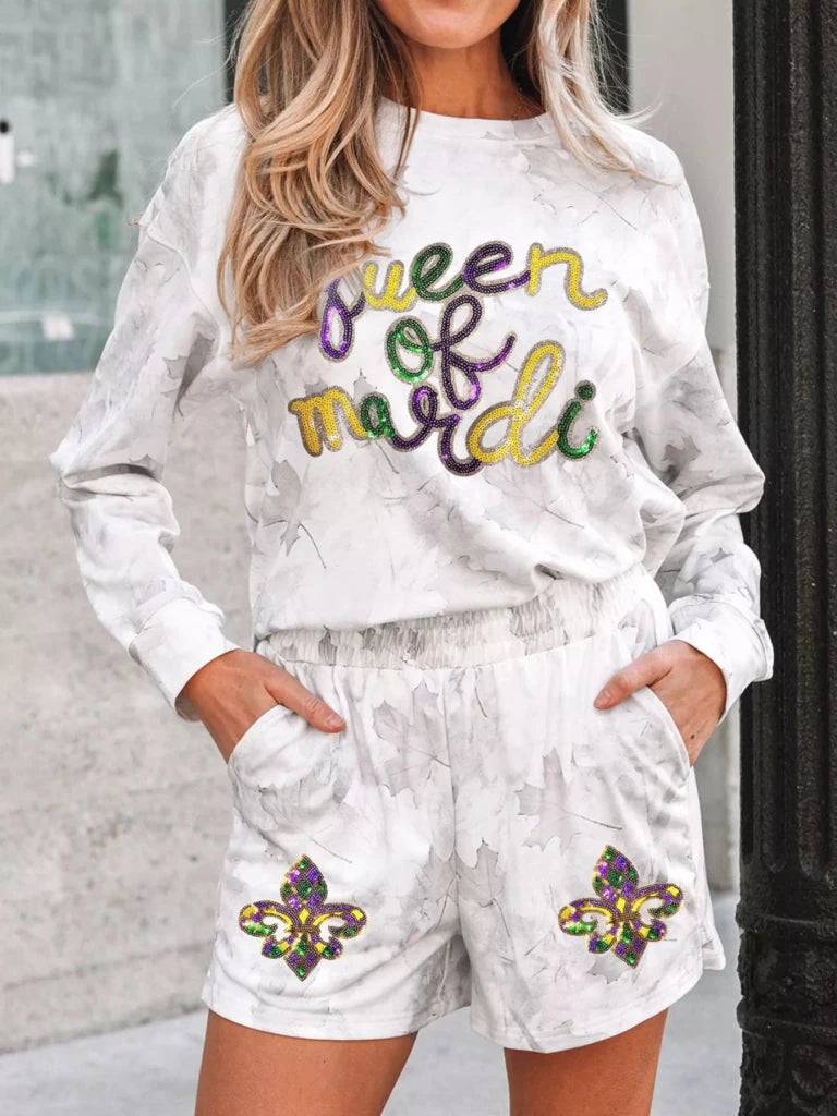 Queen of Mardi Gras top and shorts set