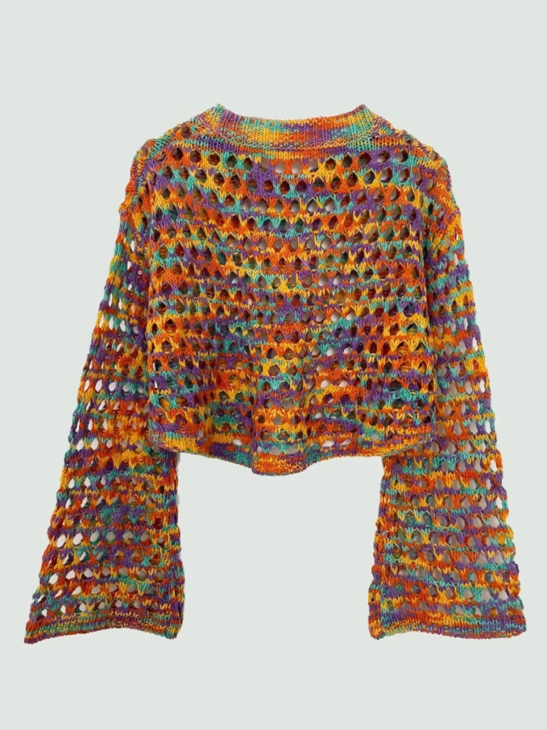 Rainbow Crochet Hollow Out Cropped Sweater - Multicolor by Trendsi from FREYA’S CLOSET