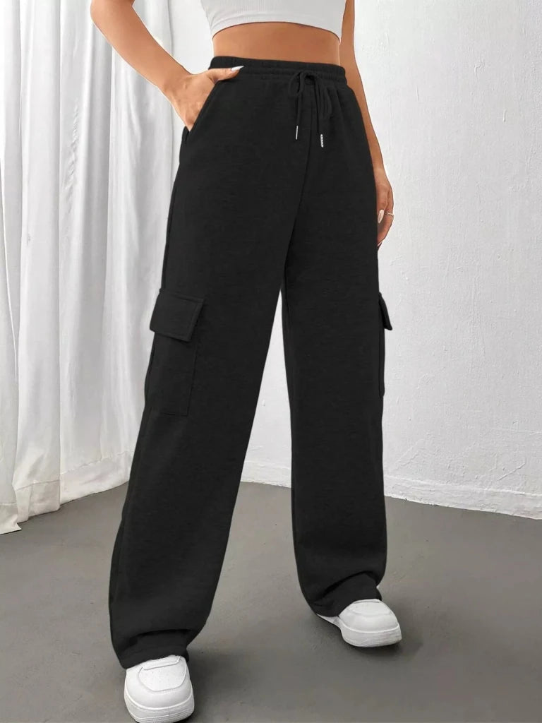 Relaxed fit pants with drawstring waist