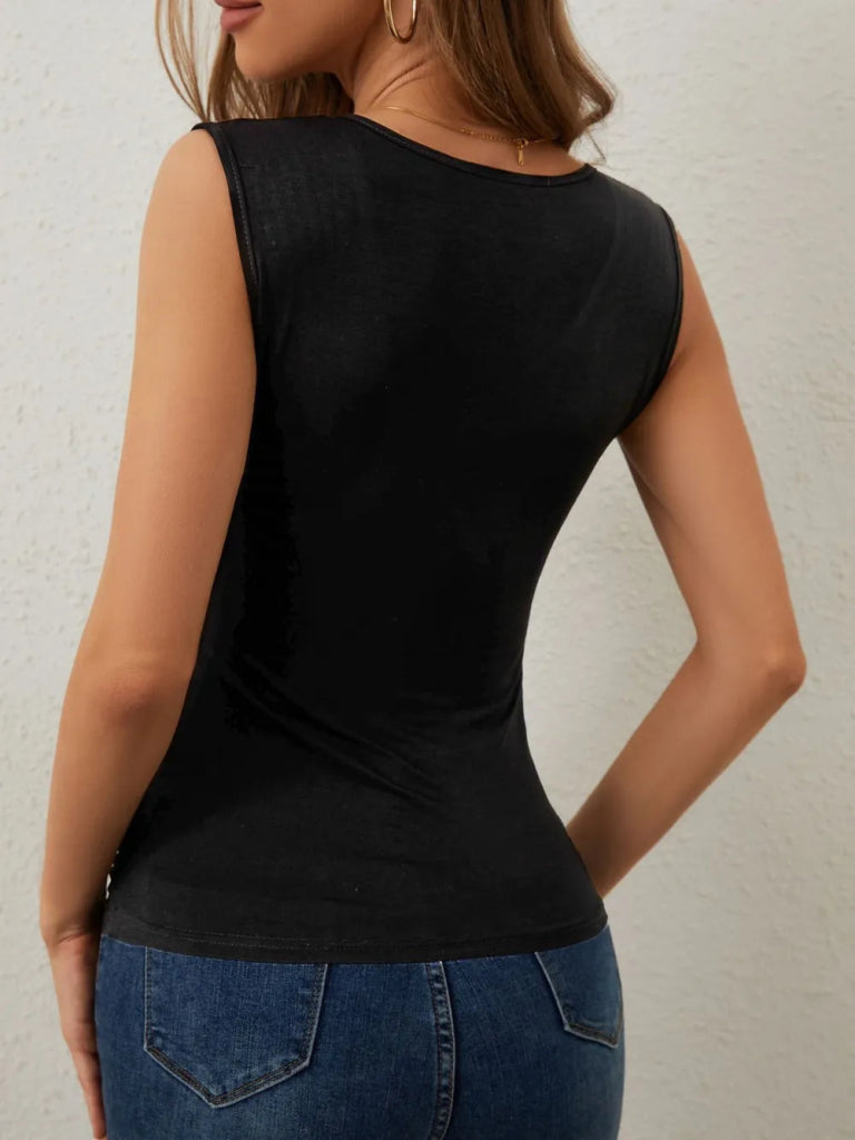 Rhinestone Detail Surplice Tank - Black by Trendsi from FREYA’S CLOSET