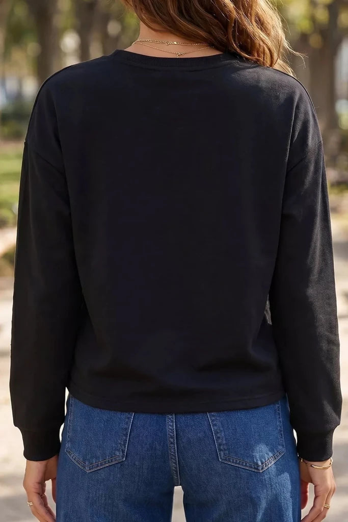Rhinestone Pumpkin Long Sleeve Sweatshirt - Black by Trendsi from FREYA’S CLOSET