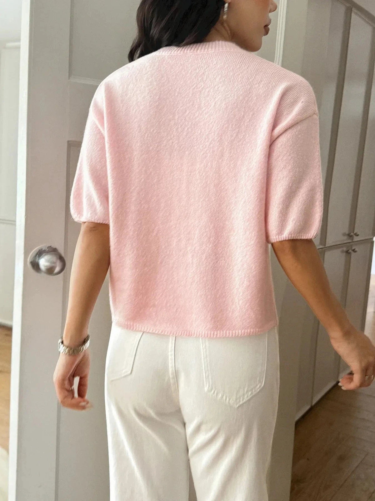 Trendsi Ribbed Hem Round Neck Sweater