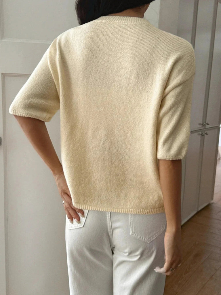 Ribbed Hem Round Neck Sweater - Camel by Trendsi from FREYA’S CLOSET