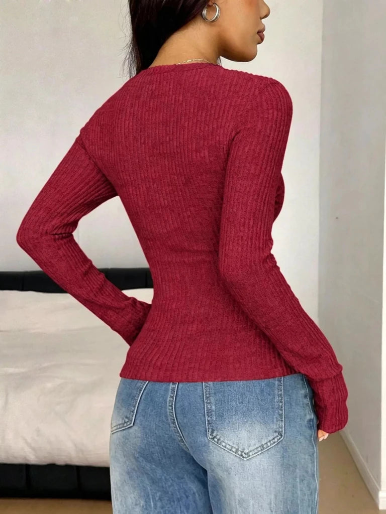 Ribbed knit lace trim T-shirt, alternate product image
