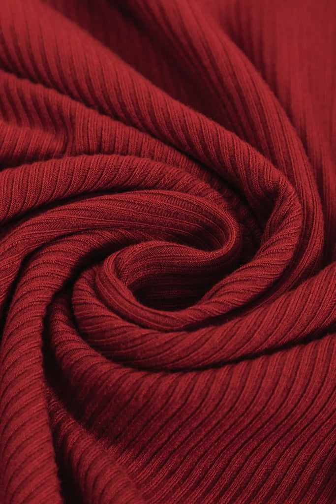 Ribbed Mock Neck Long Sleeve Mini Dress - Racing Red by Trendsi from FREYA’S CLOSET