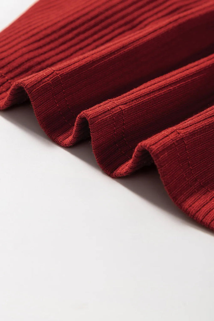 Ribbed Mock Neck Long Sleeve Mini Dress - Racing Red by Trendsi from FREYA’S CLOSET