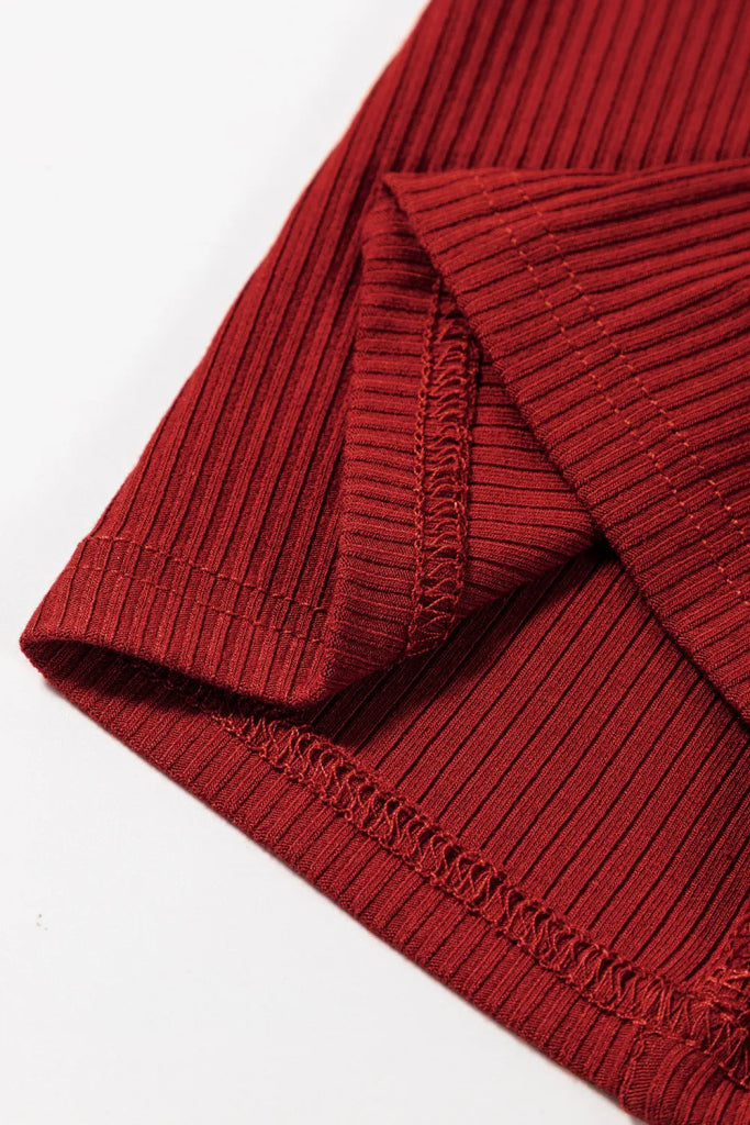 Ribbed Mock Neck Long Sleeve Mini Dress - Racing Red by Trendsi from FREYA’S CLOSET