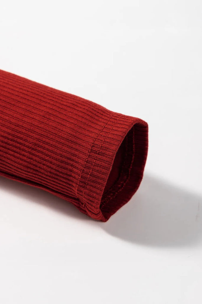 Ribbed Mock Neck Long Sleeve Mini Dress - Racing Red by Trendsi from FREYA’S CLOSET