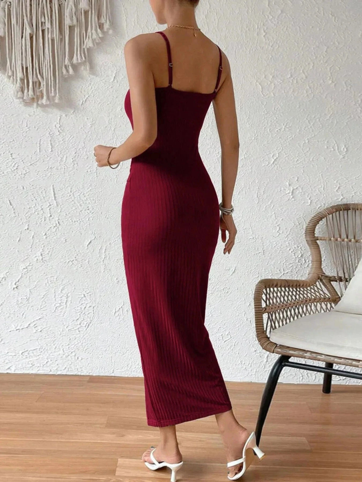 Trendsi Dresses Ribbed Wrap Midi Dress with Side Slit
