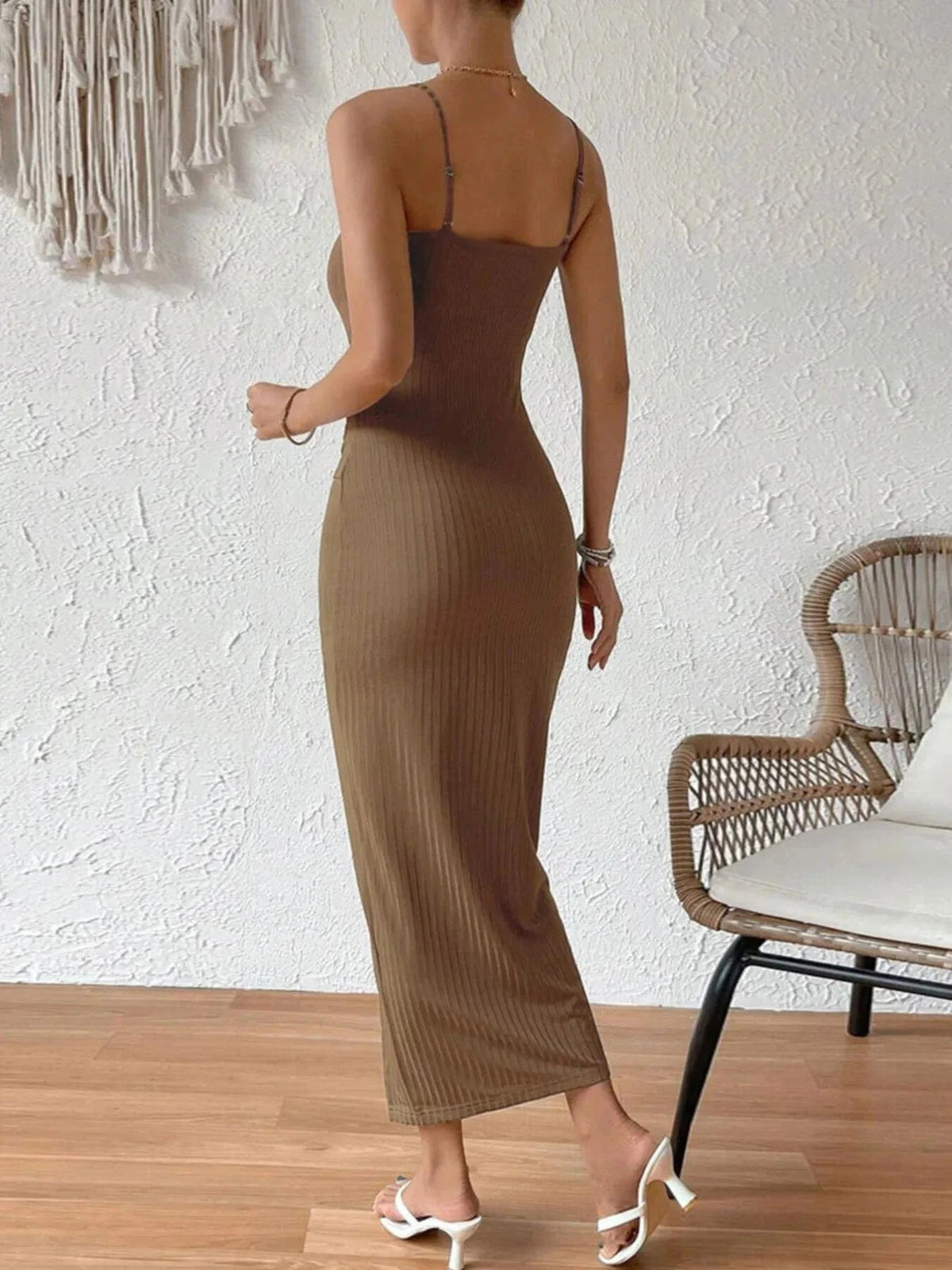 Trendsi Dresses Ribbed Wrap Midi Dress with Side Slit