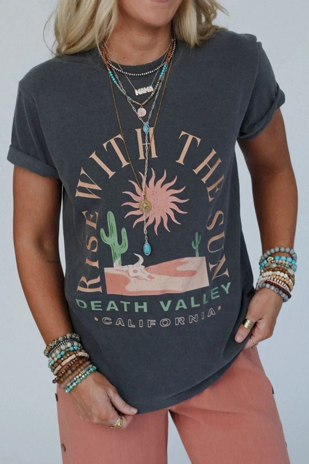 Trendsi Shirts and Blouse Dark Gray / S RISE WITH THE SUN Graphic Round Neck Short Sleeve T-Shirt