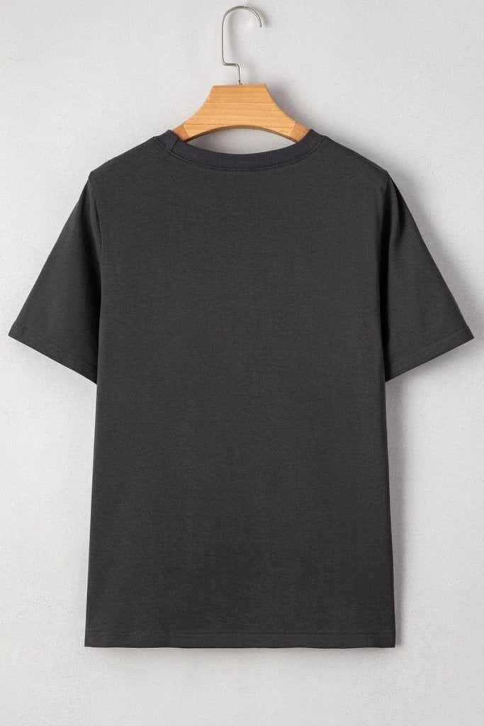 RISE WITH THE SUN Graphic Round Neck Short Sleeve T-Shirt - Dark Gray by Trendsi from FREYA’S CLOSET