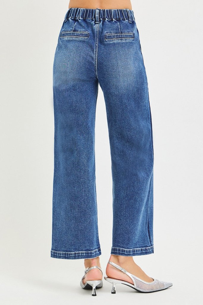 RISEN Elastic Band High Rise Cropped Wide Jeans - MEDIUM by Trendsi from FREYA’S CLOSET