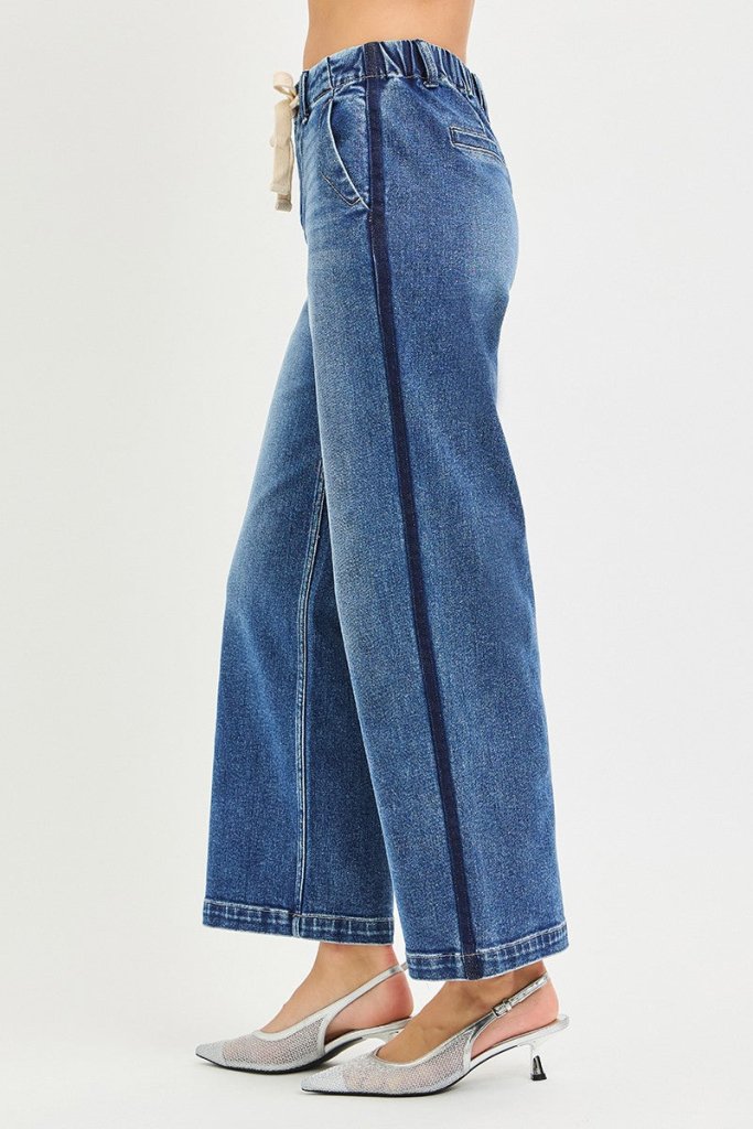 RISEN Elastic Band High Rise Cropped Wide Jeans - MEDIUM by Trendsi from FREYA’S CLOSET