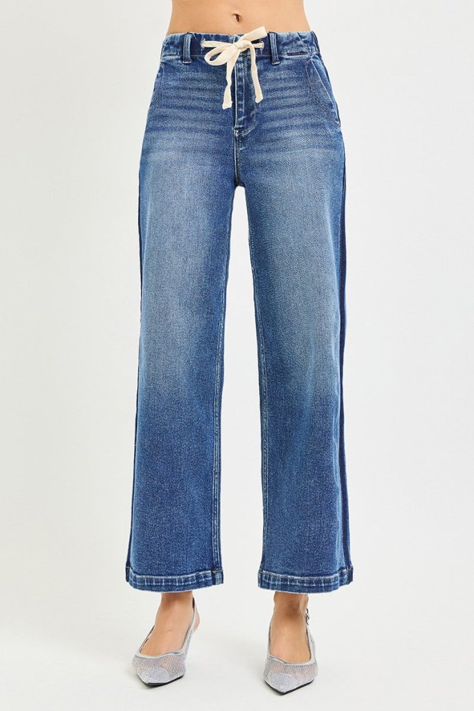 RISEN Elastic Band High Rise Cropped Wide Jeans - MEDIUM by Trendsi from FREYA’S CLOSET