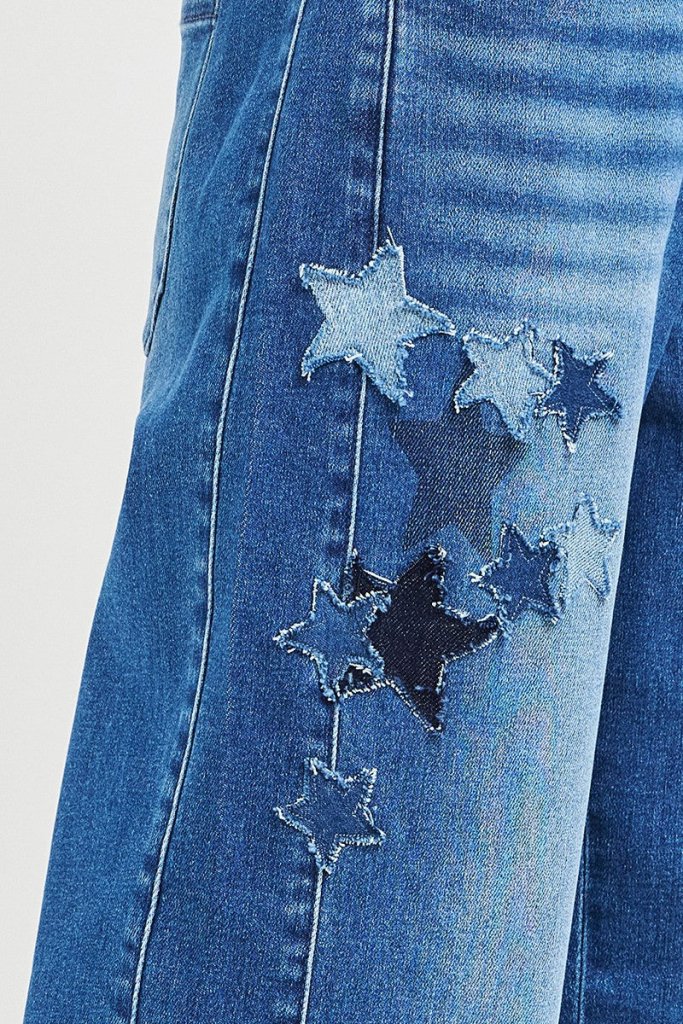 RISEN Elastic Band Slouchy Cropped Barrel with Star Patch - DARK by Trendsi from FREYA’S CLOSET