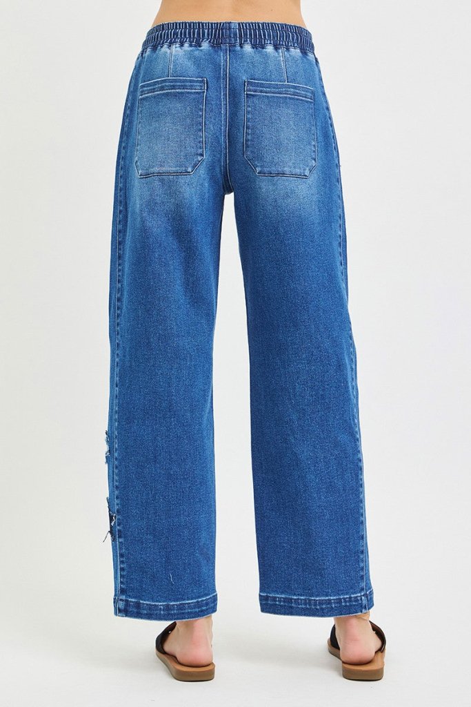 RISEN Elastic Band Slouchy Cropped Barrel with Star Patch - DARK by Trendsi from FREYA’S CLOSET
