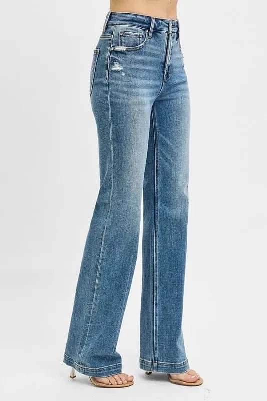 RISEN Full Size Distressed Detail Bootcut Jeans Plus Size - Medium by Trendsi from FREYA’S CLOSET